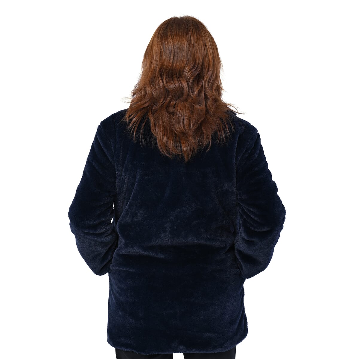 Passage Solid Navy Blue Faux Fur Oversized Coat For women - L image number 1