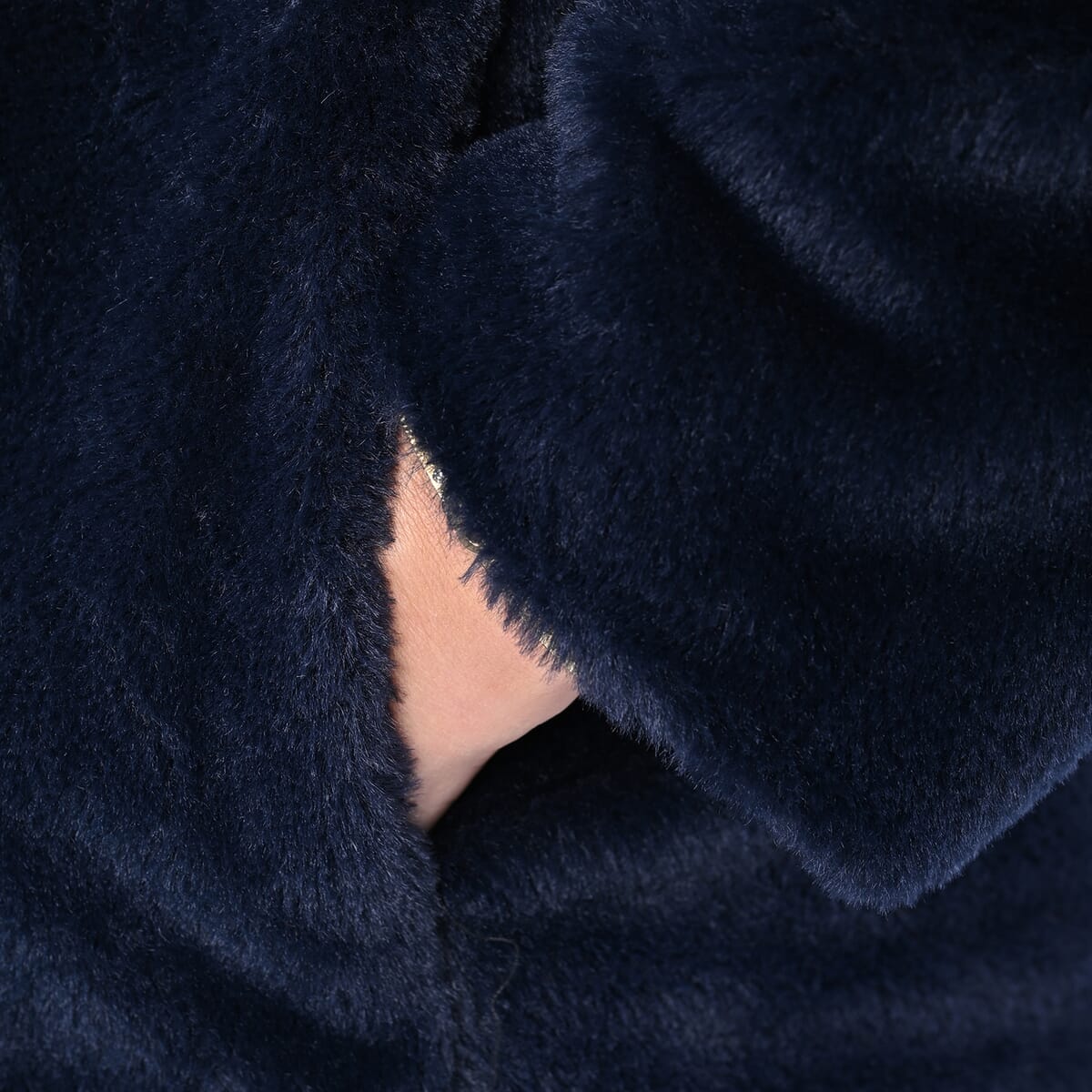 Passage Solid Navy Blue Faux Fur Oversized Coat For women - L image number 4