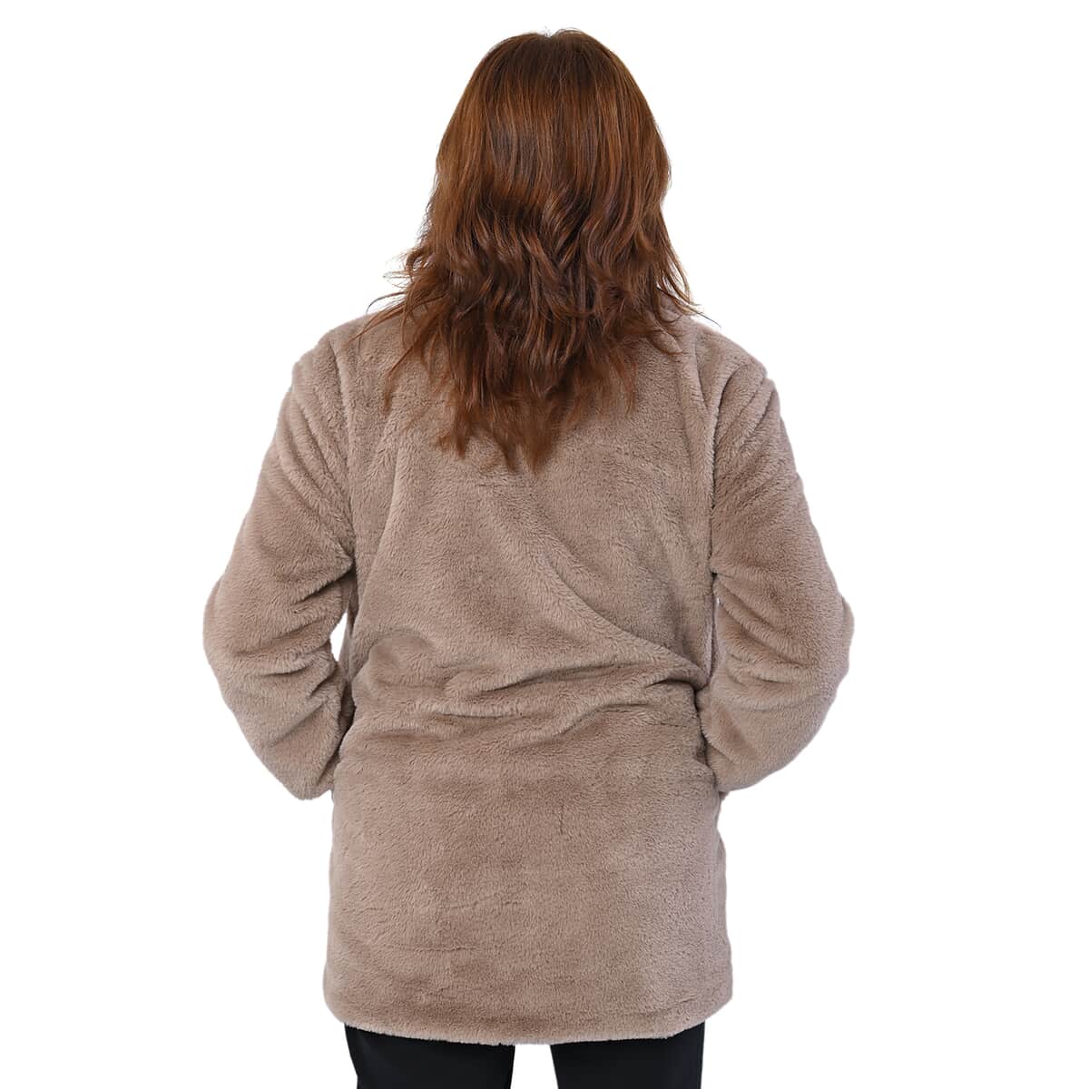 Passage Solid Light Brown Faux Fur Oversized Coat For women - M image number 1