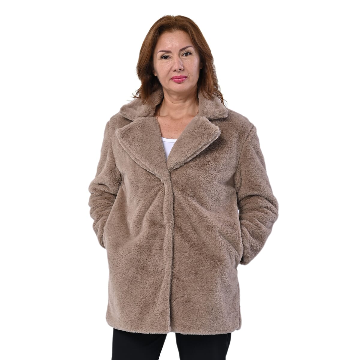 Passage Solid Light Brown Faux Fur Oversized Coat For women - XL image number 0