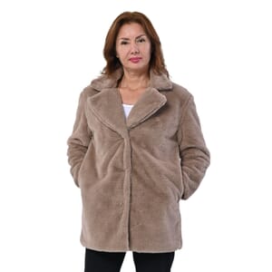 Passage Solid Light Brown Faux Fur Oversized Coat For women - XL