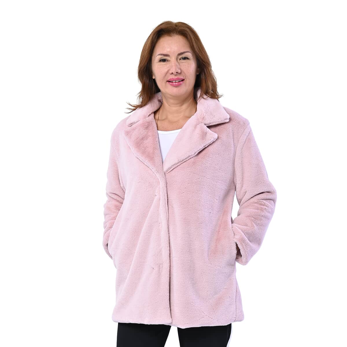 Passage Solid Blush Faux Fur Oversized Coat For women - XL image number 0
