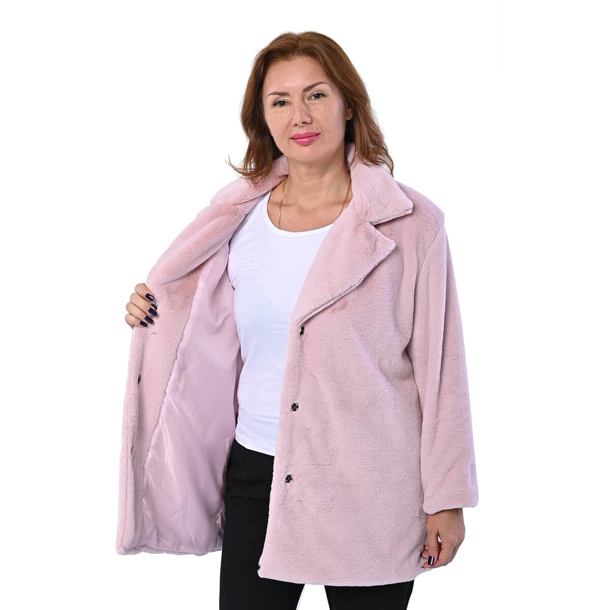 Passage Solid Blush Faux Fur Oversized Coat For women - XL image number 3
