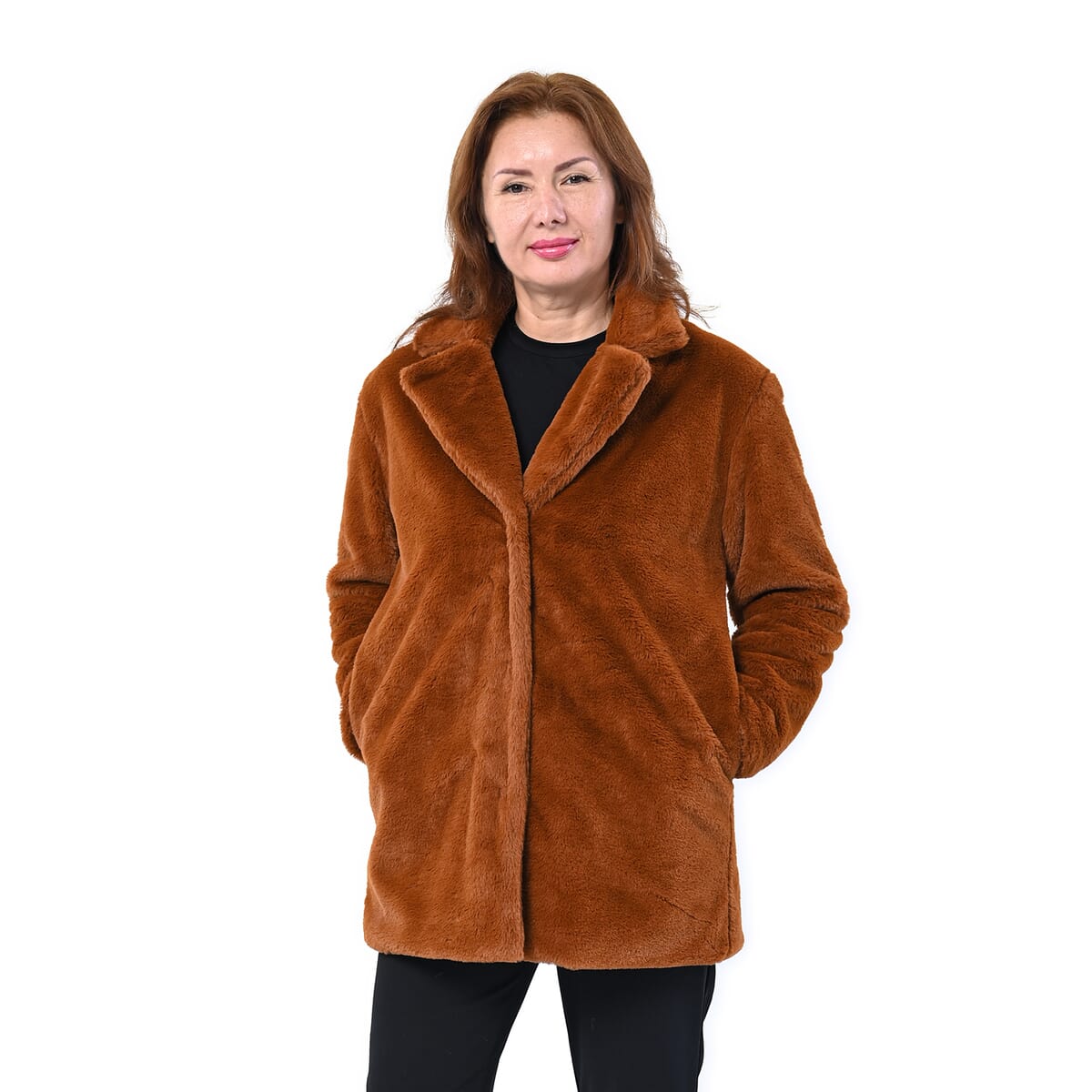 Passage Solid Tan Faux Fur Oversized Coat For women - XXL image number 0