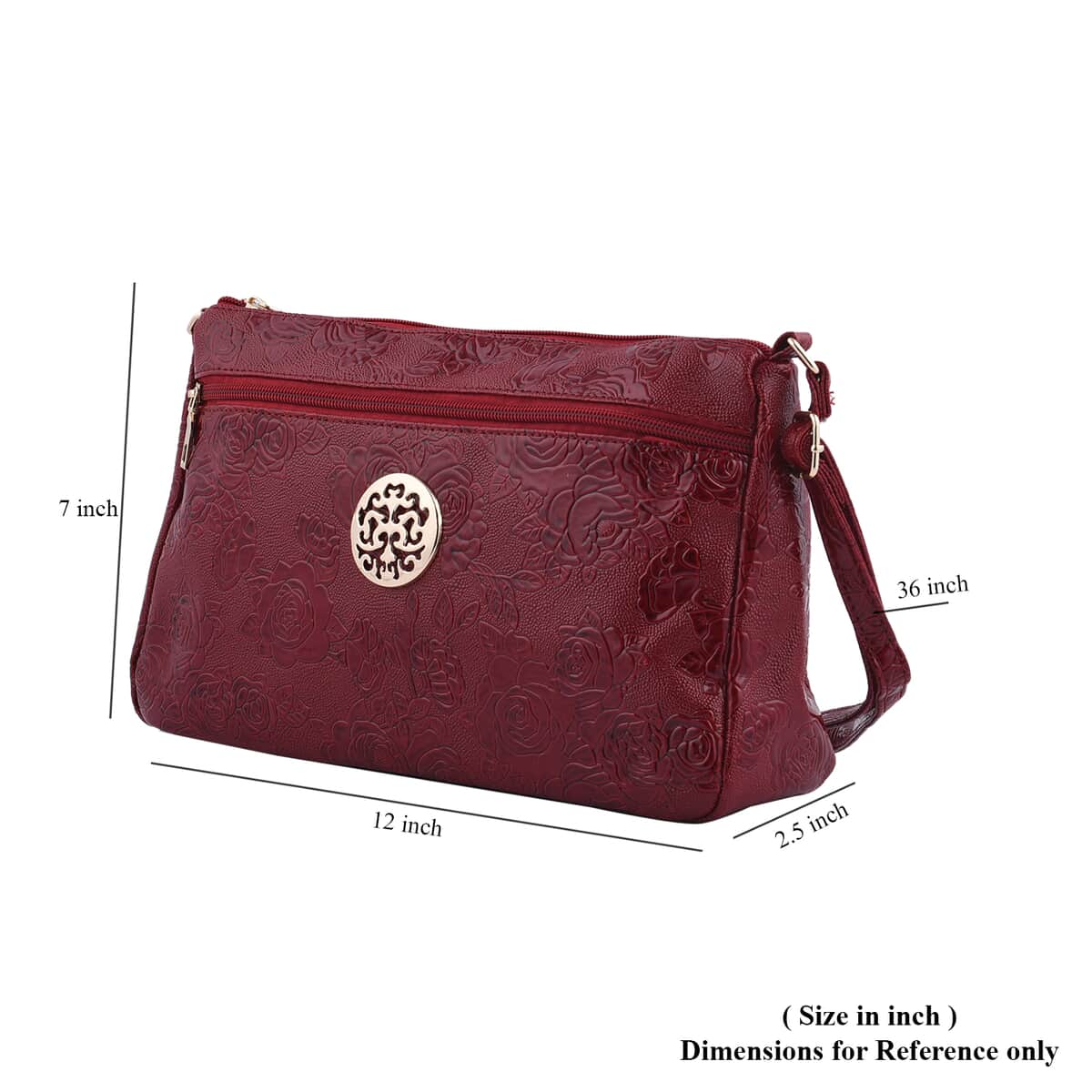 Red Rose Embossed Pattern Faux Leather Crossbody Bag With Adjustable Shoulder Strap image number 6