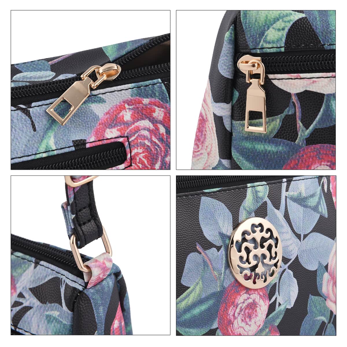 Black Floral Embossed Pattern Faux Leather Crossbody Bag for Women With Adjustable Shoulder Strap | Shoulder Purse | Crossbody Handbags | Designer Crossbody image number 4