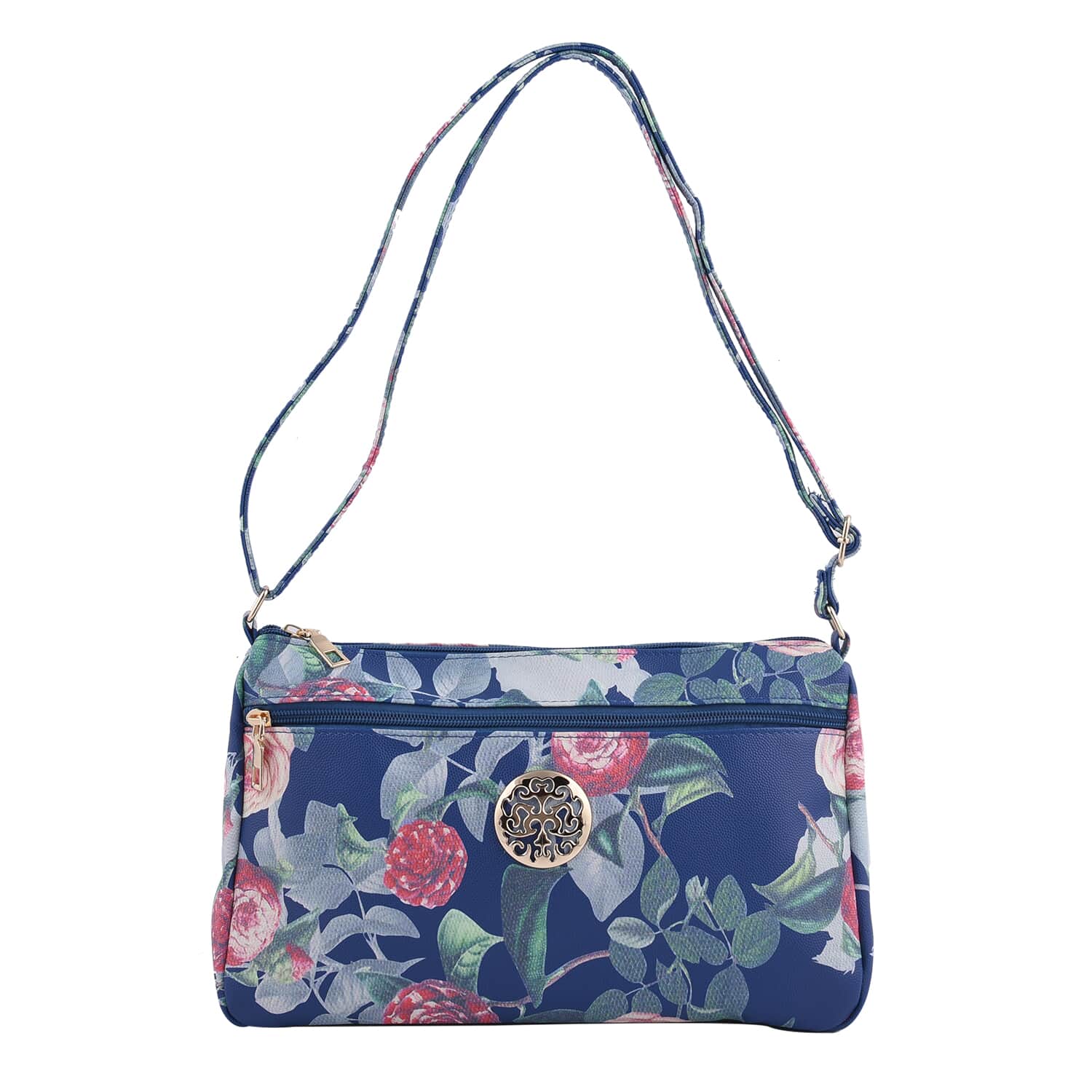 Buy Blue Floral Embossed Pattern Faux Leather Crossbody Bag for