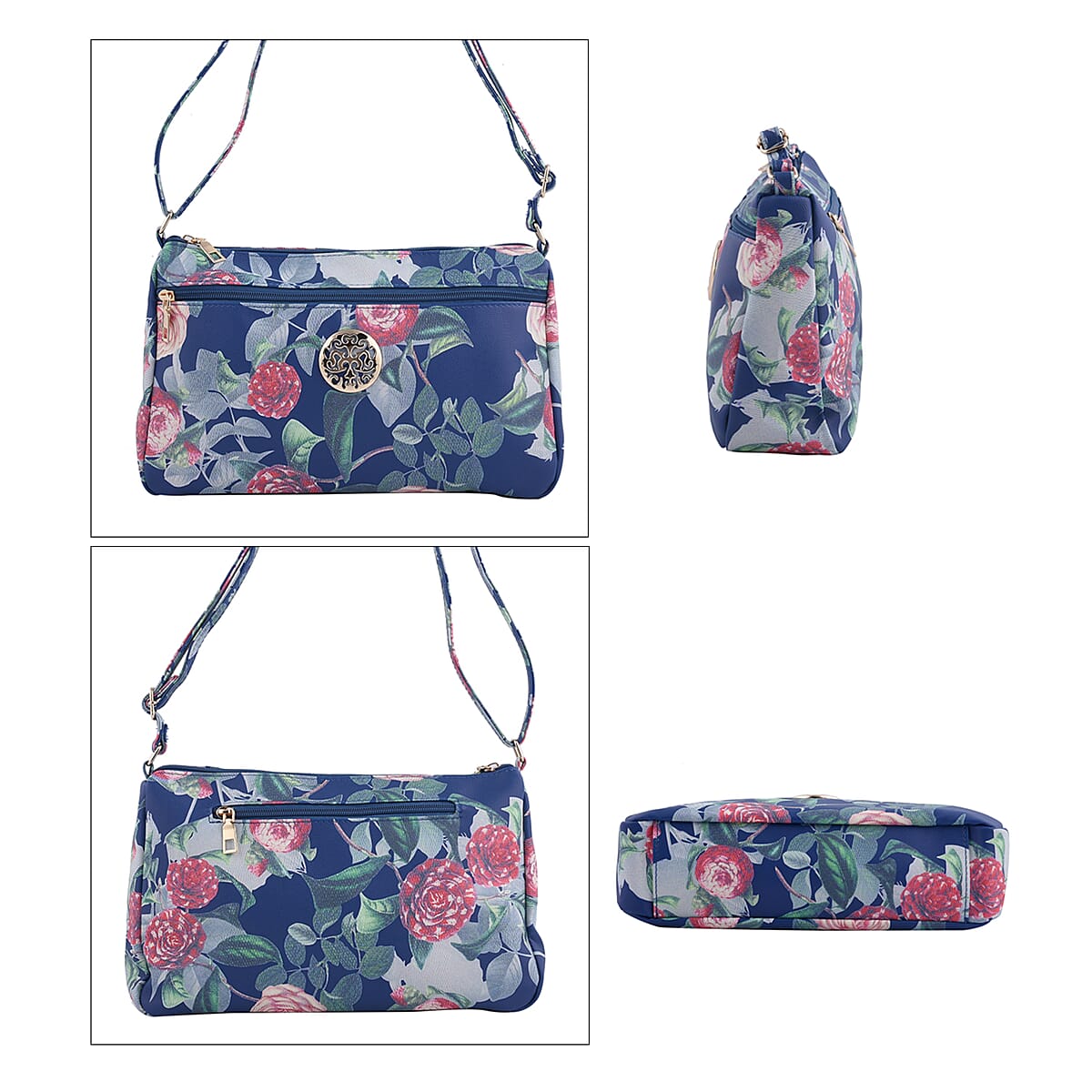 Blue Floral Embossed Pattern Faux Leather Crossbody Bag for Women With Adjustable Shoulder Strap , Shoulder Purse , Crossbody Handbags , Designer Crossbody image number 3