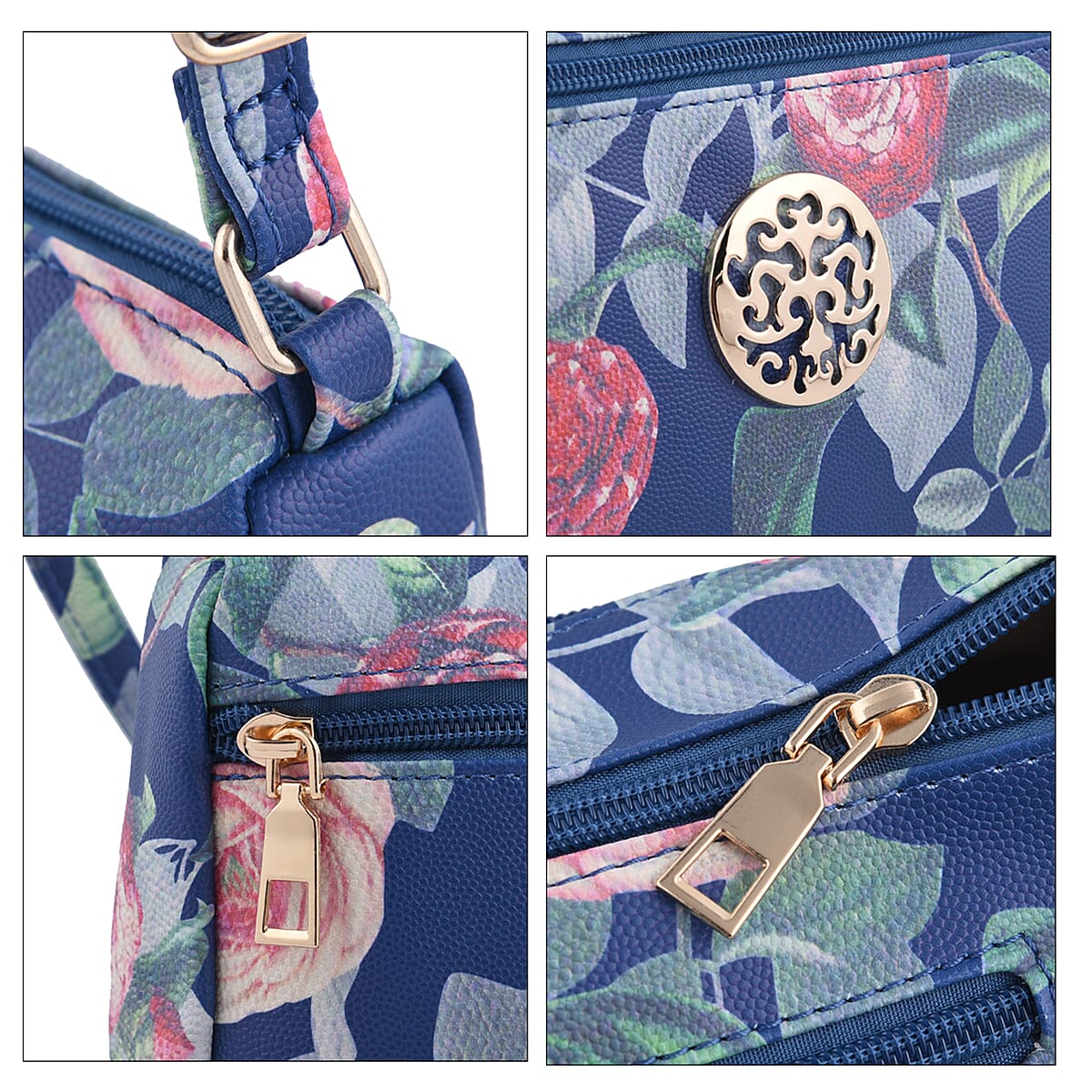 Blue Floral Embossed Pattern Faux Leather Crossbody Bag for Women With Adjustable Shoulder Strap , Shoulder Purse , Crossbody Handbags , Designer Crossbody image number 4