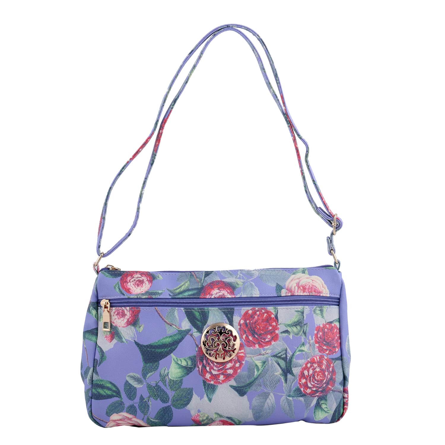 Buy Purple Floral Embossed Pattern Faux Leather Crossbody Bag for