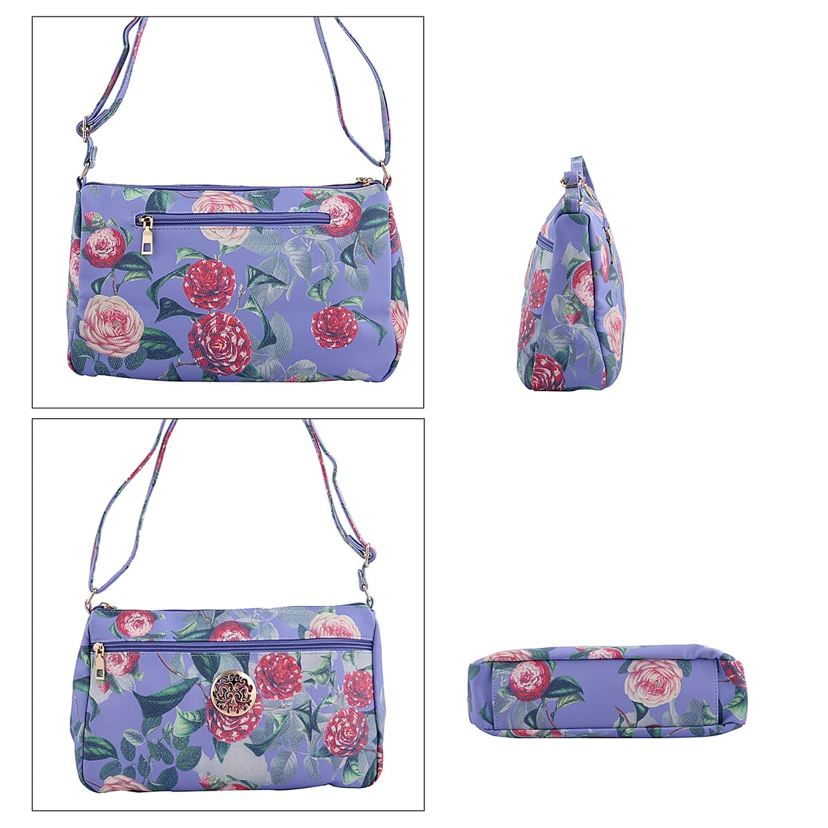 Purple Floral Embossed Pattern Faux Leather Crossbody Bag for Women With Adjustable Shoulder Strap , Shoulder Purse , Crossbody Handbags , Designer Crossbody image number 3