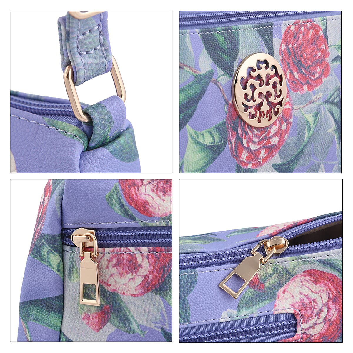 Purple Floral Embossed Pattern Faux Leather Crossbody Bag for Women With Adjustable Shoulder Strap , Shoulder Purse , Crossbody Handbags , Designer Crossbody image number 4