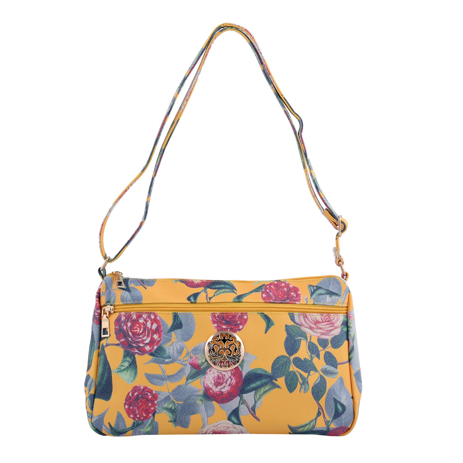 Buy Yellow Floral Embossed Pattern Faux Leather Crossbody Bag for