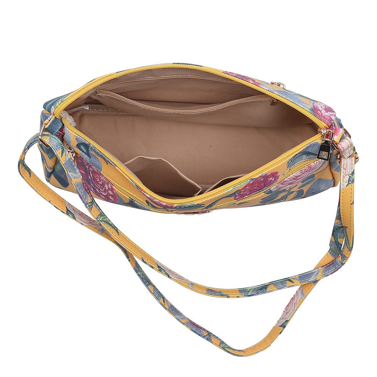 Yellow Floral Embossed Pattern Faux Leather Crossbody Bag for Women With Adjustable Shoulder Strap | Shoulder Purse | Crossbody Handbags | Designer Crossbody image number 5
