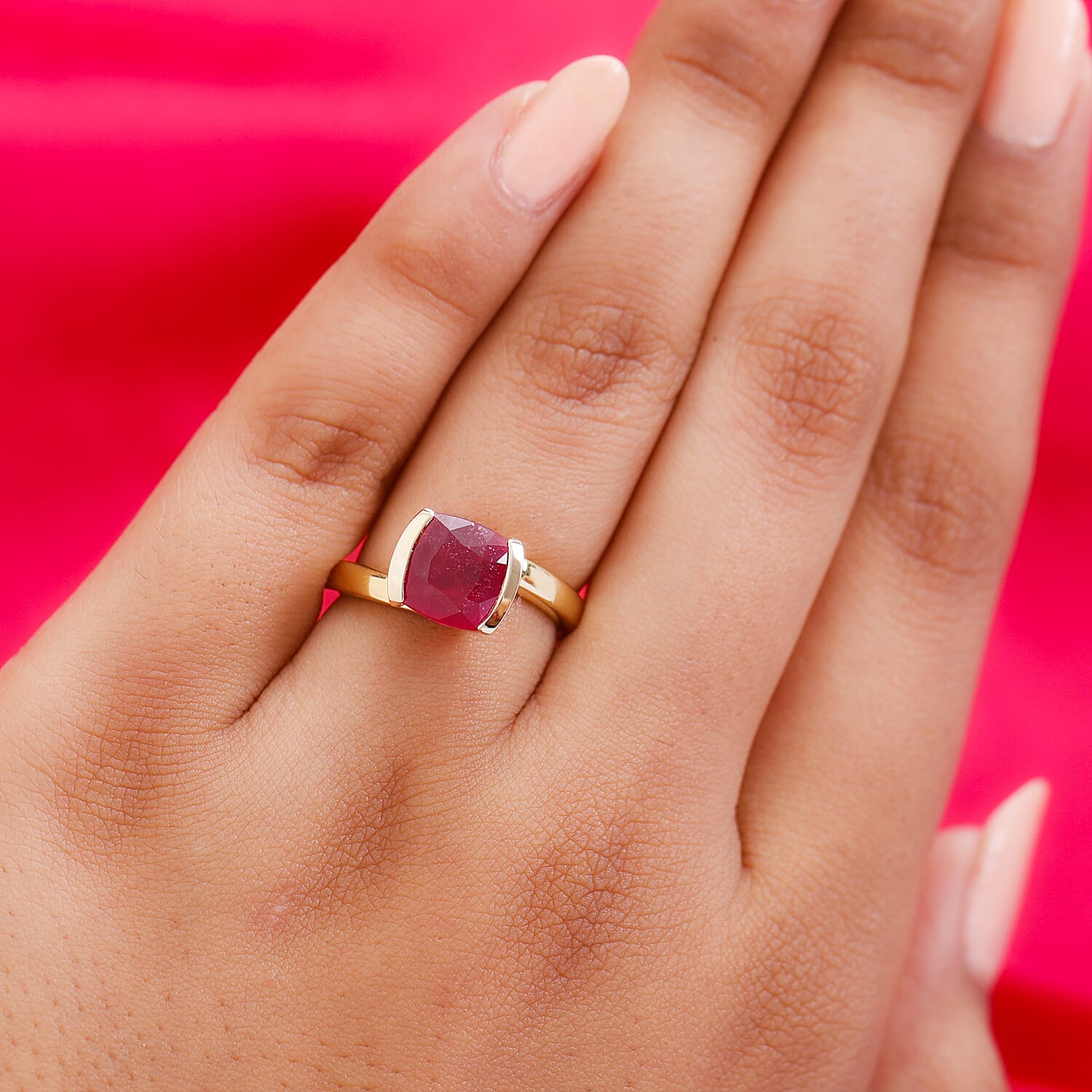 Niassa Ruby (FF) 2.25 ctw Fancy Ring in 14K YG Over Sterling Silver (Size 5.5)