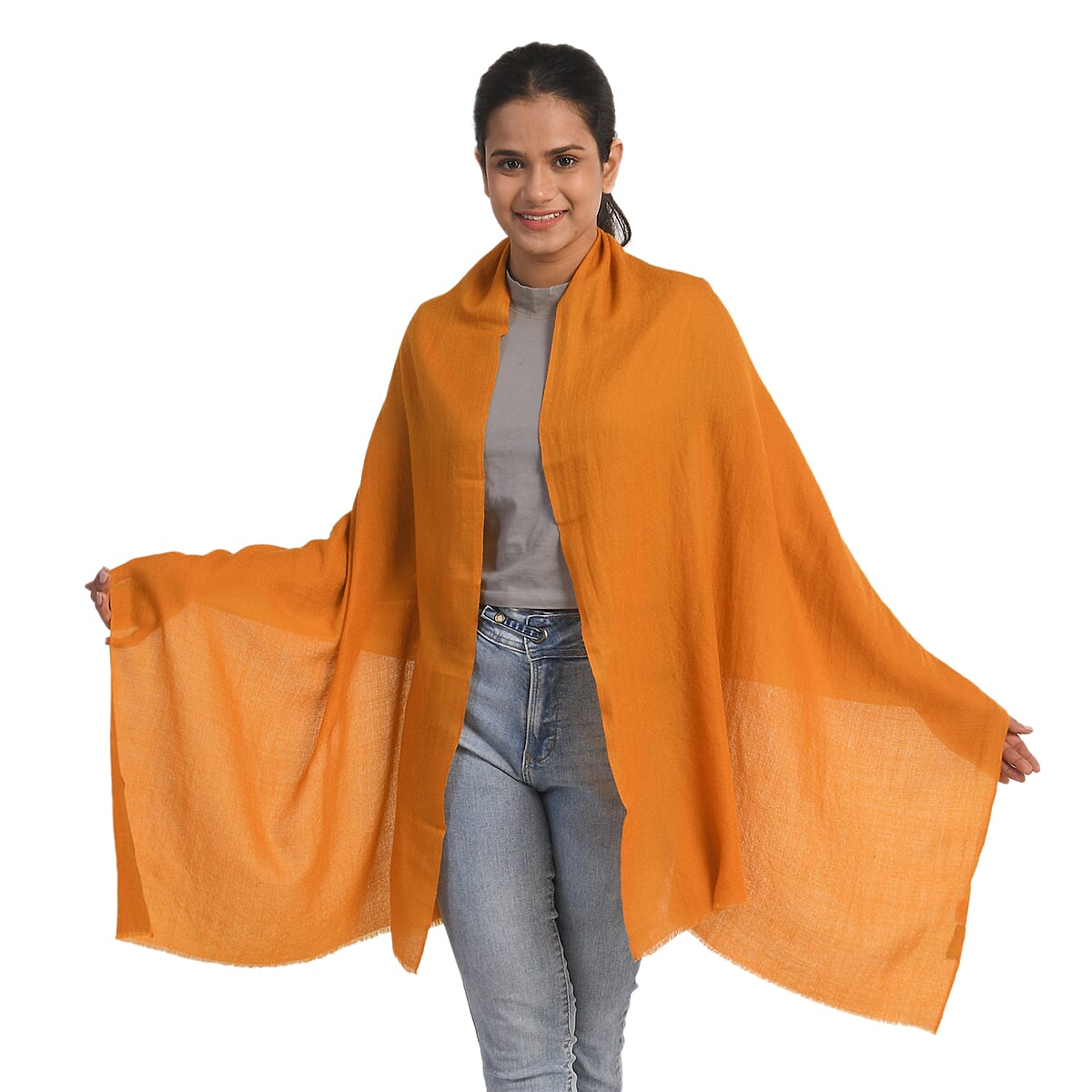 100% Pashmina Cashmere Designer LA MAREY Apricot Scarf - (One Size Fits Most) image number 0