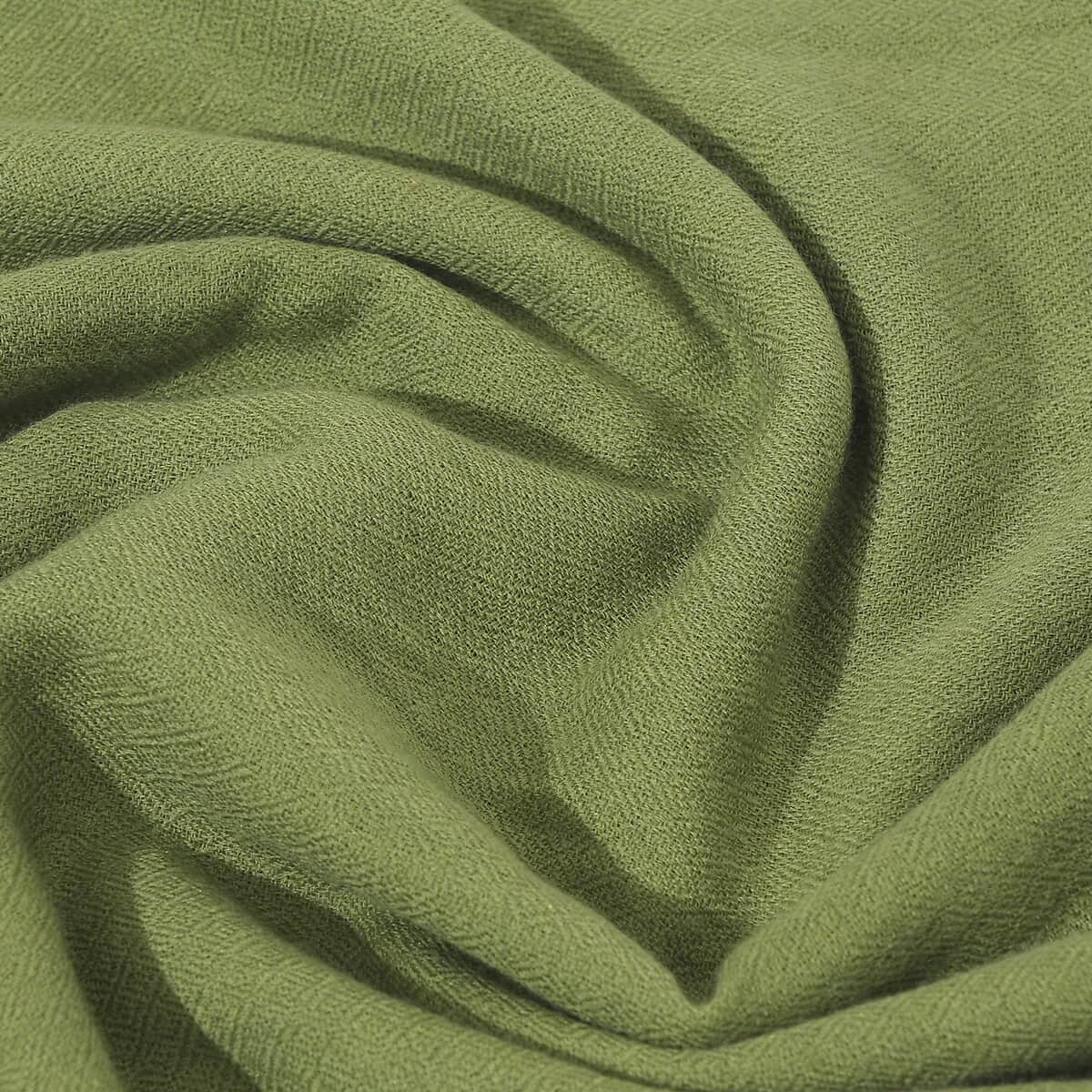 100% Pashmina Cashmere Wool Designer LA MAREY Olive Green Scarf - (One Size Fits Most) image number 5