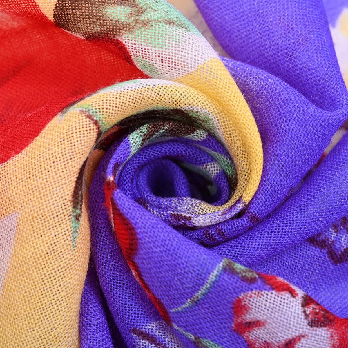 PASSAGE Multi Color Flower Pattern Print 100% Wool Scarf with Tassels image number 5