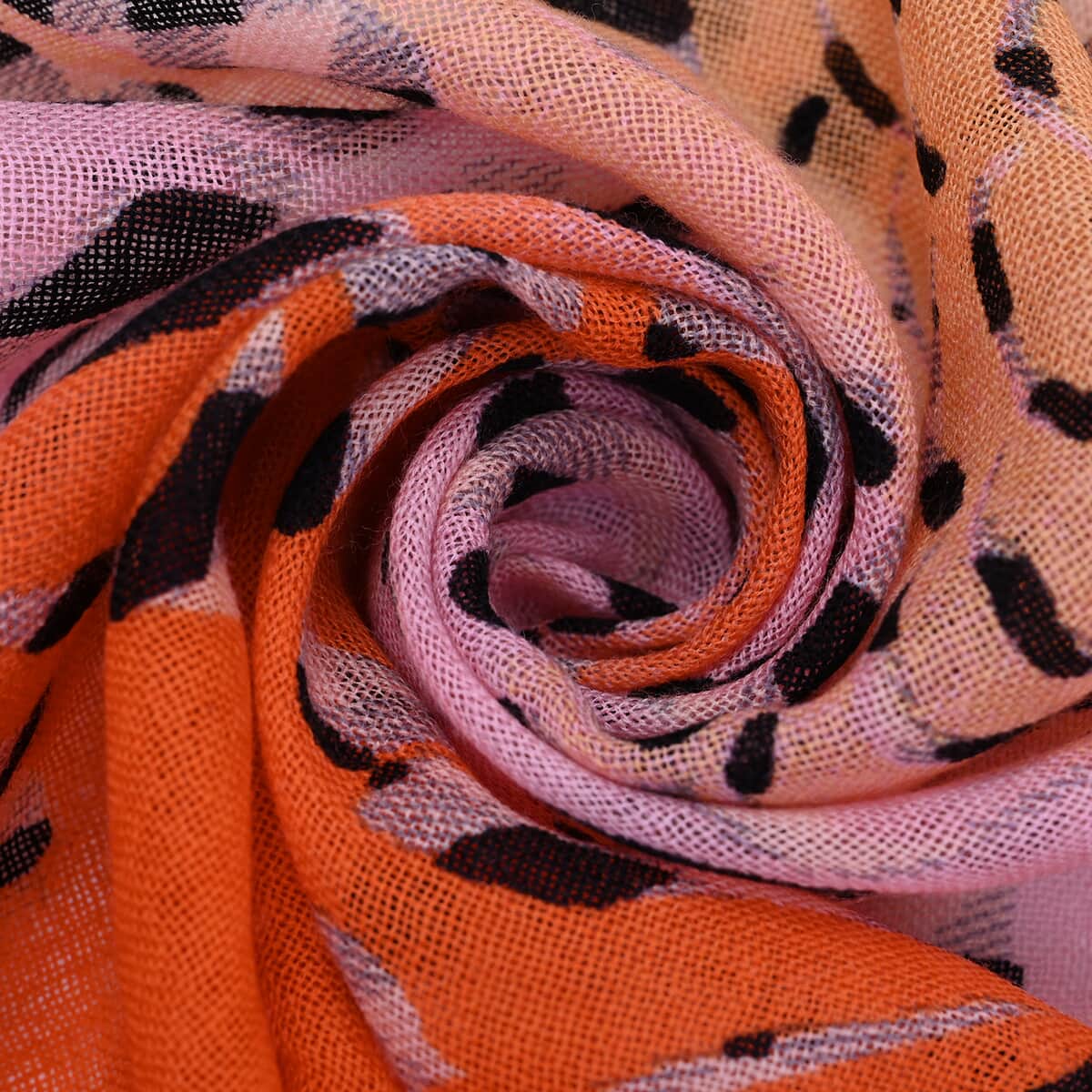 Passage Yellow with Orange Floral Print 100% Wool Scarf with Tassels image number 5
