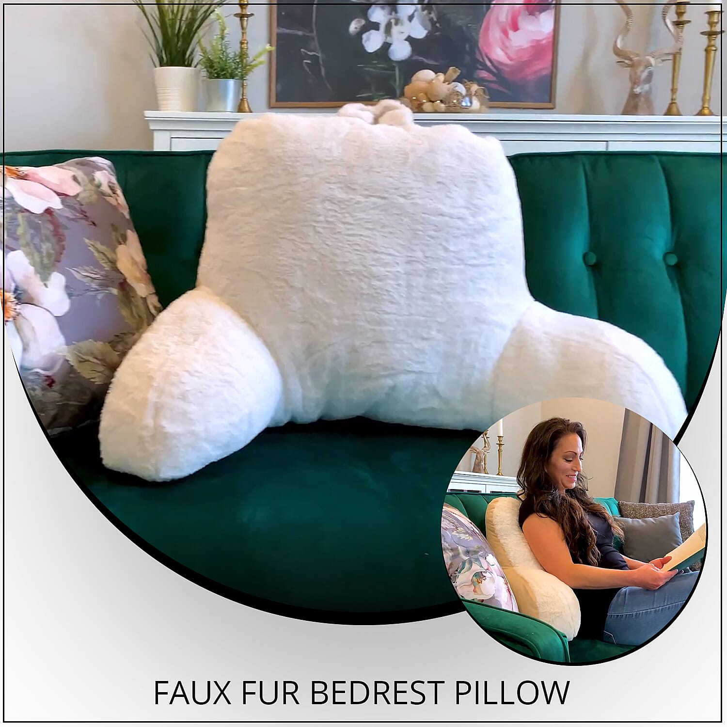 MASON STUDIO Grey Faux Fur Bedrest Pillow