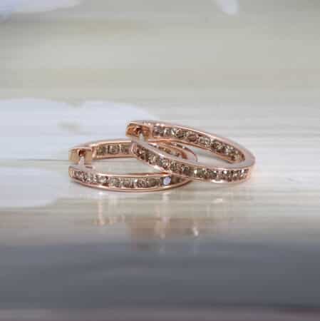 SGL Certified 10K Rose Gold Natural Champagne Diamond Inside Out Hoop Earrings 2.55 Grams 1.00 ctw image number 1