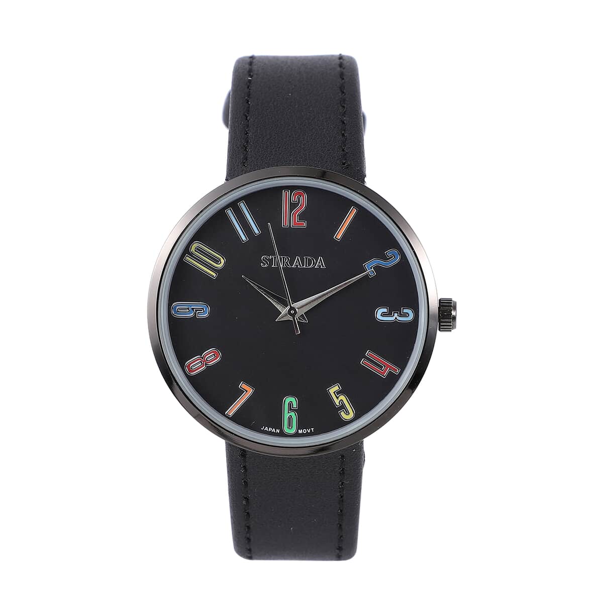 STRADA Japanese Movement Water Resistant Watch with Black Faux Leather Band image number 0
