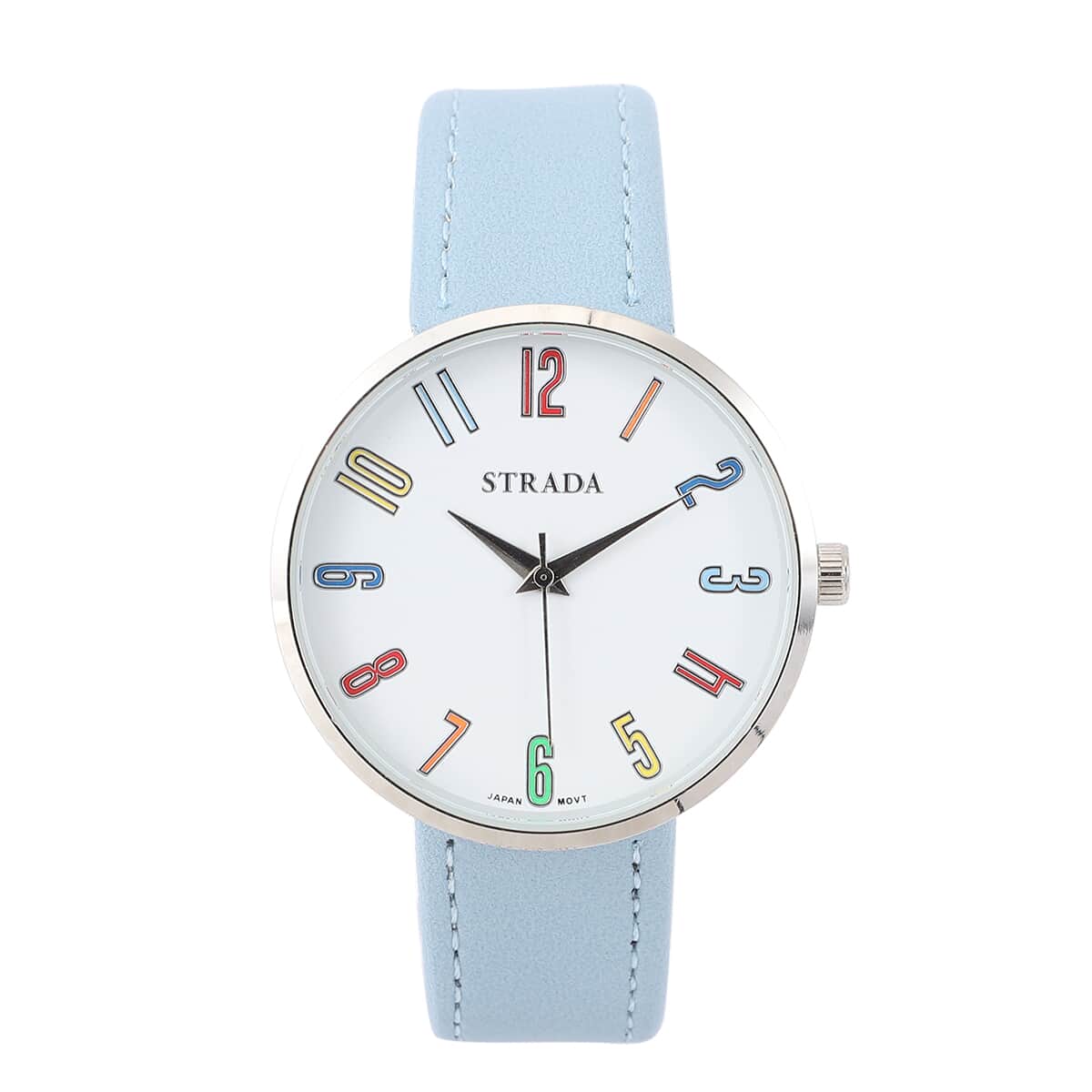 Strada Japanese Movement Water Resistant Watch with Blue Faux Leather Band image number 0