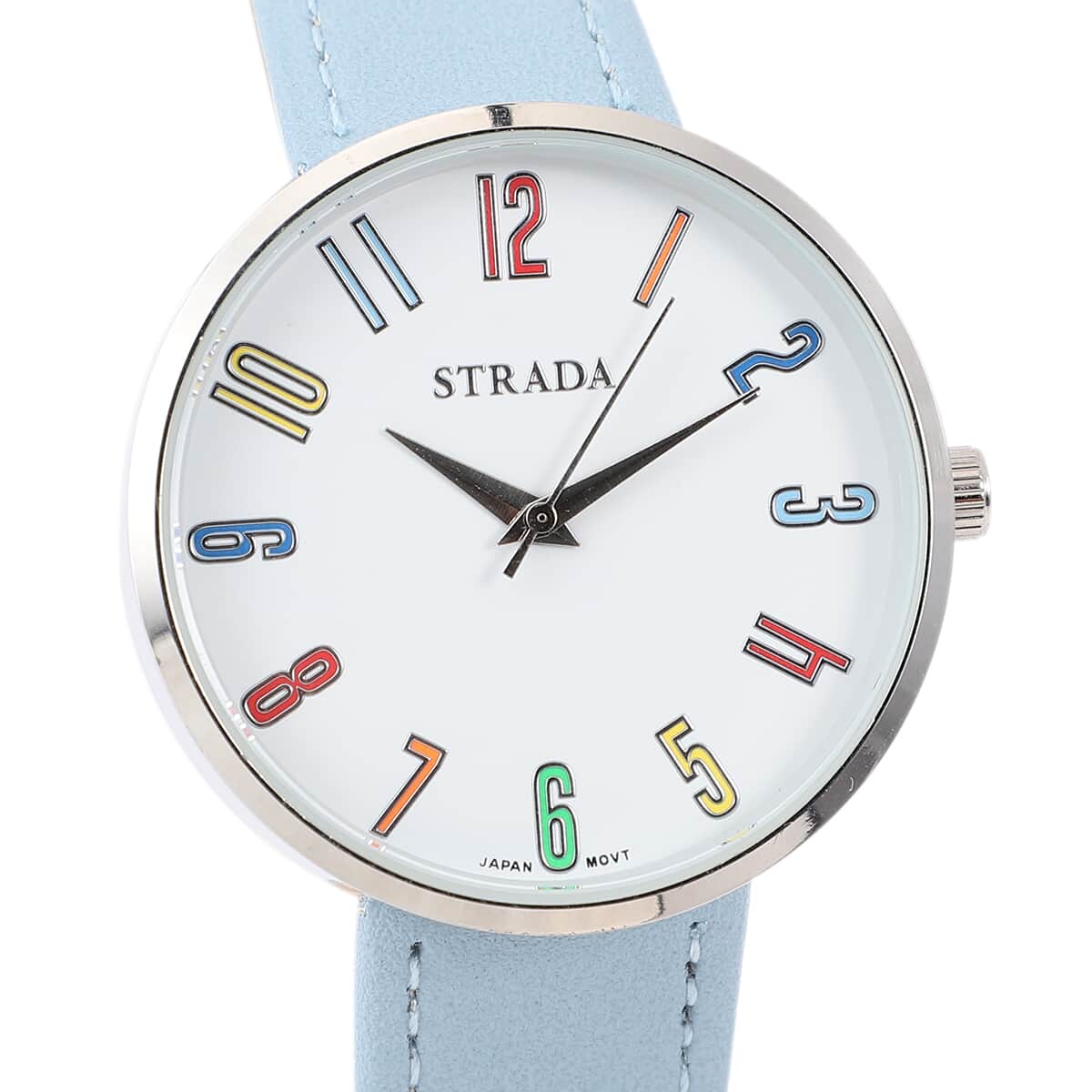 STRADA Japanese Movement Water Resistant Watch with Black Faux Leather Band image number 2