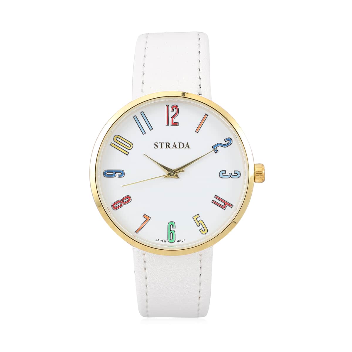 Strada Japanese Movement Water Resistant Watch with White Faux Leather Band image number 0