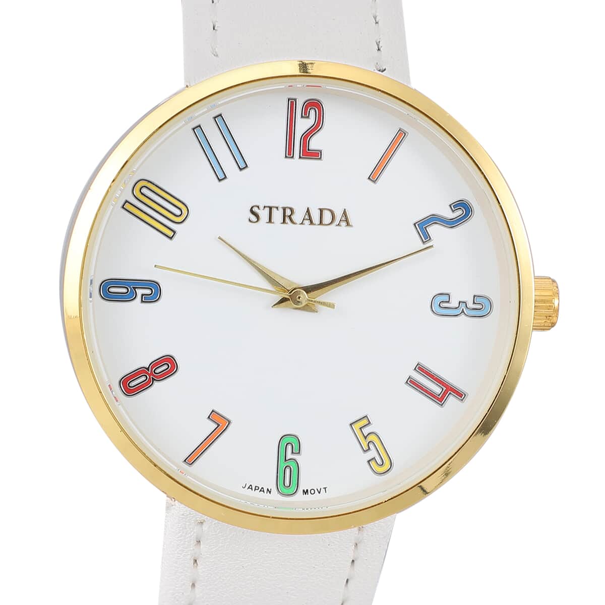 Strada Japanese Movement Water Resistant Watch with White Faux Leather Band image number 3