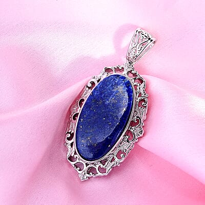 Lapis Lazuli Solitaire Pendant in Platinum Over Copper with Magnet 23.75 ctw
