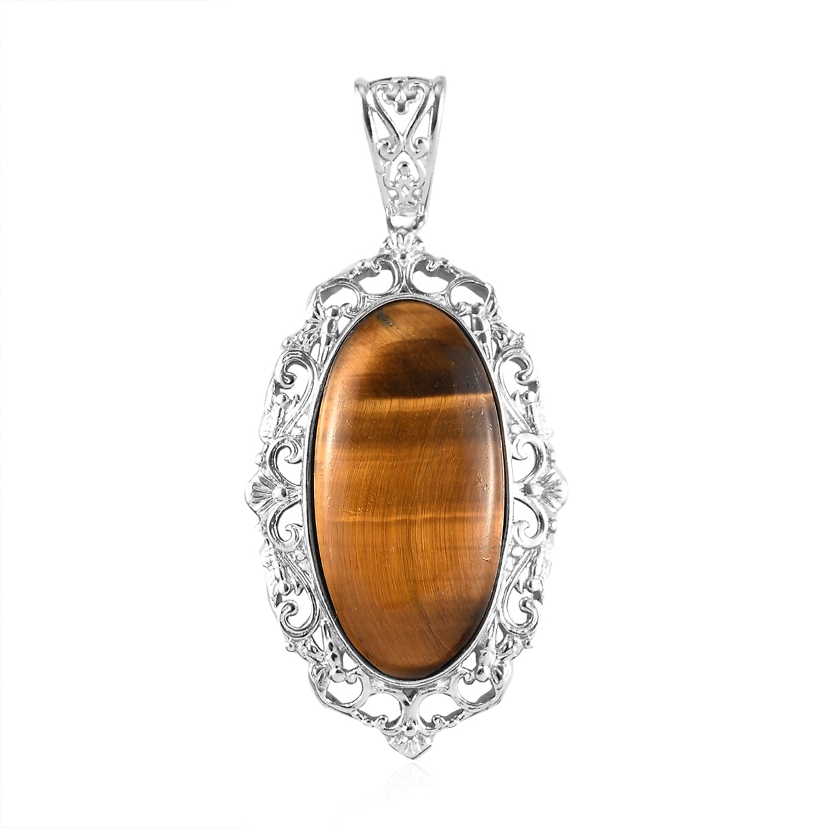 Tiger's Eye Solitaire Pendant in Platinum Over Copper with Magnet 21.80 ctw image number 0