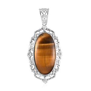 Tiger's Eye Solitaire Pendant in Platinum Over Copper with Magnet 21.80 ctw