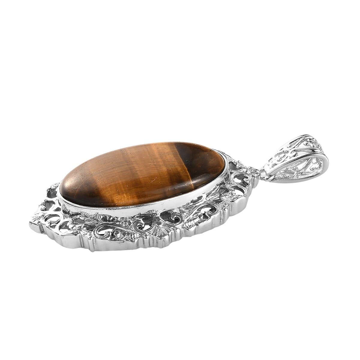 Tiger's Eye Solitaire Pendant in Platinum Over Copper with Magnet 21.80 ctw image number 2