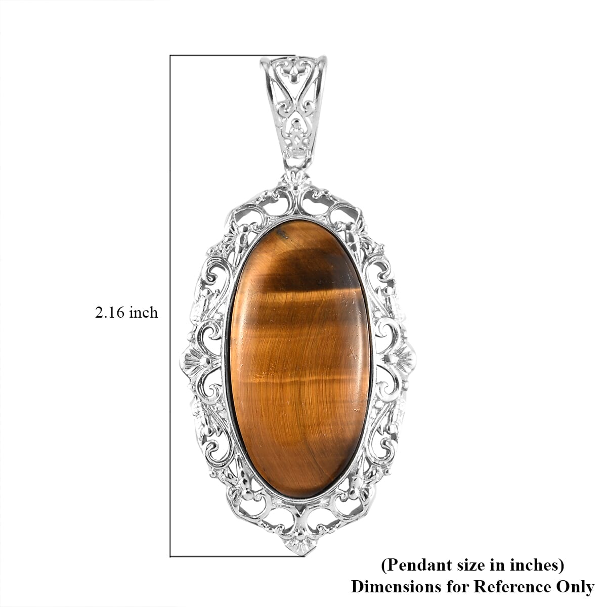 Tiger's Eye Solitaire Pendant in Platinum Over Copper with Magnet 21.80 ctw image number 4