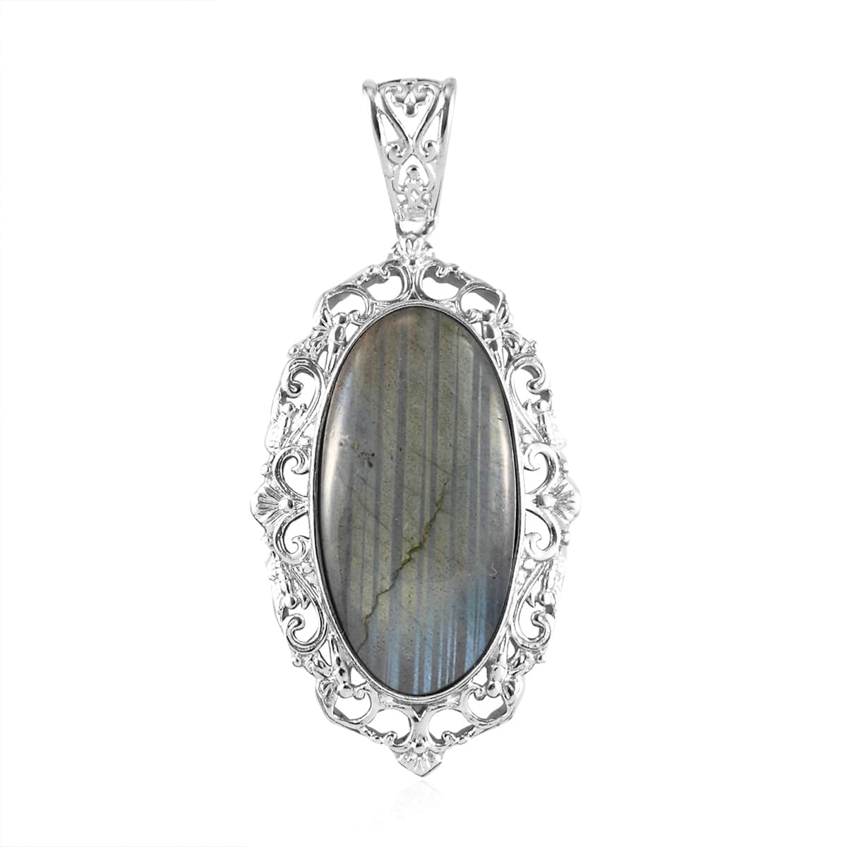 Malagasy Labradorite Solitaire Pendant in Platinum Over Copper with Magnet 28.00 ctw image number 0