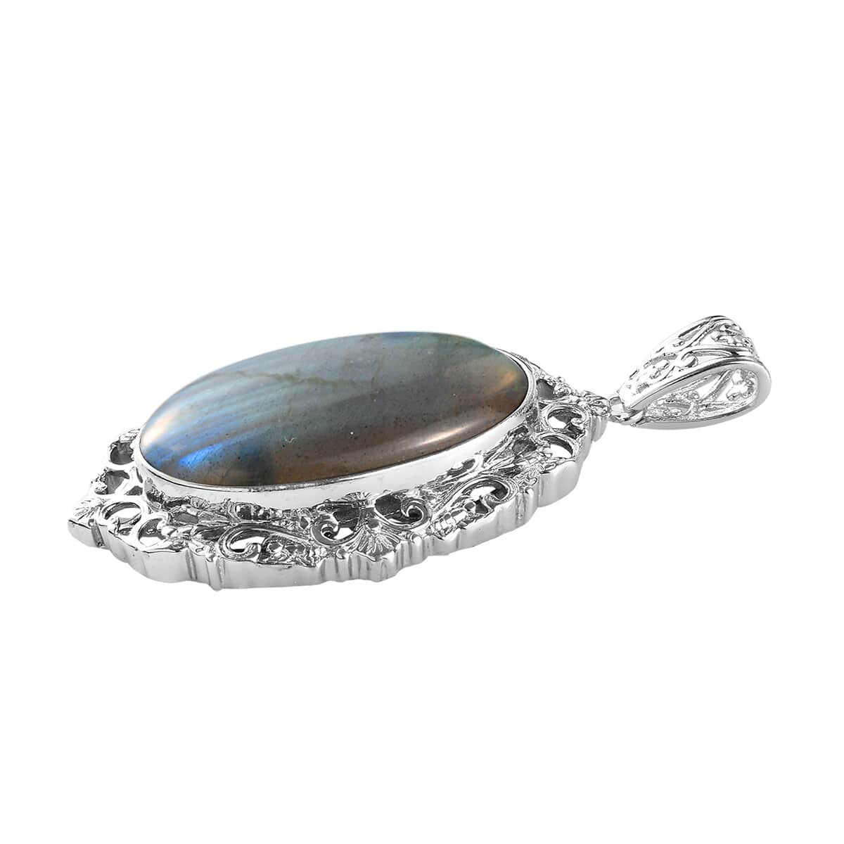 Malagasy Labradorite Solitaire Pendant in Platinum Over Copper with Magnet 28.00 ctw image number 2