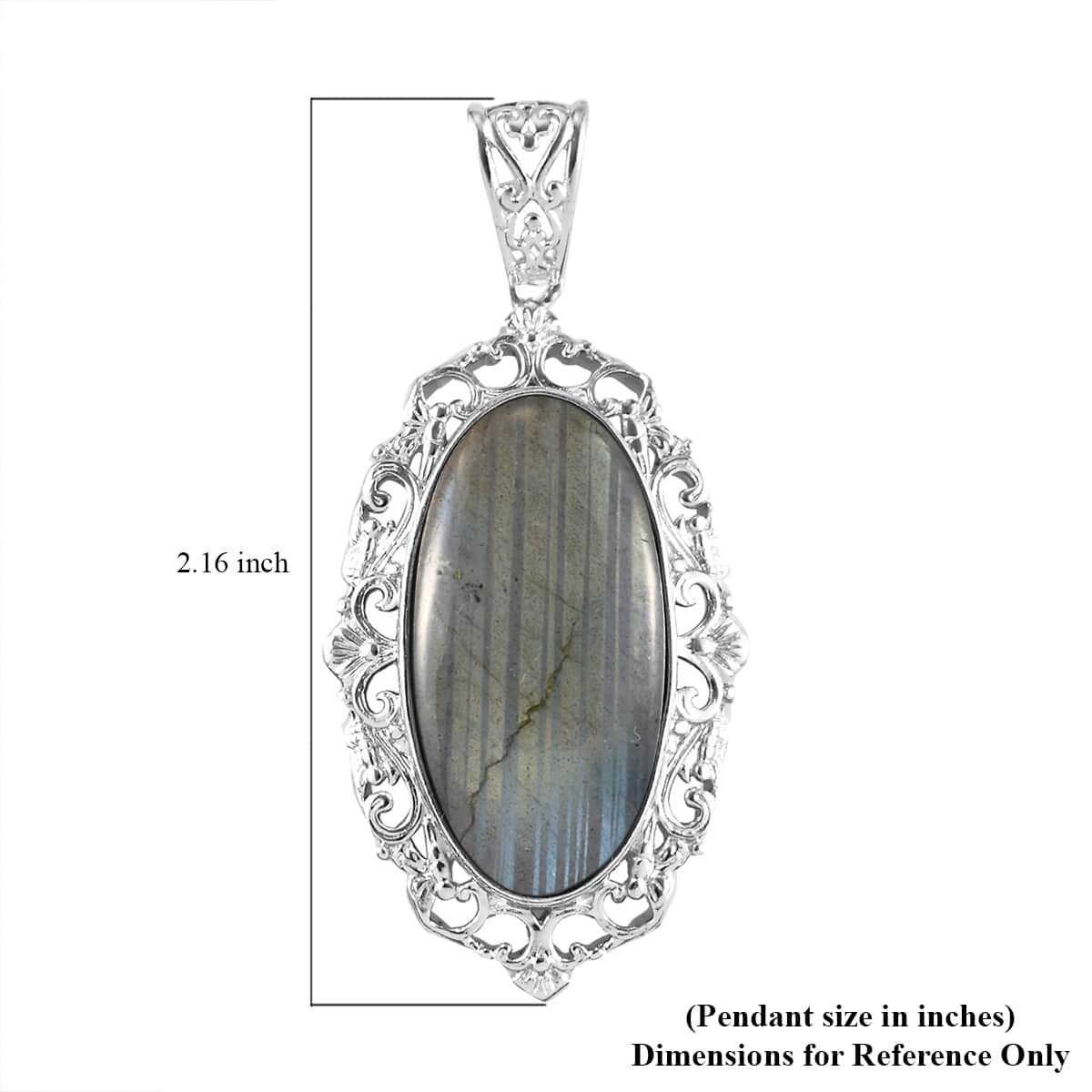 Malagasy Labradorite Solitaire Pendant in Platinum Over Copper with Magnet 28.00 ctw image number 4