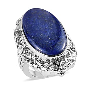 Lapis Lazuli Solitaire Ring in Platinum Over Copper With Magnet (Size 8.0) 23.35 ctw