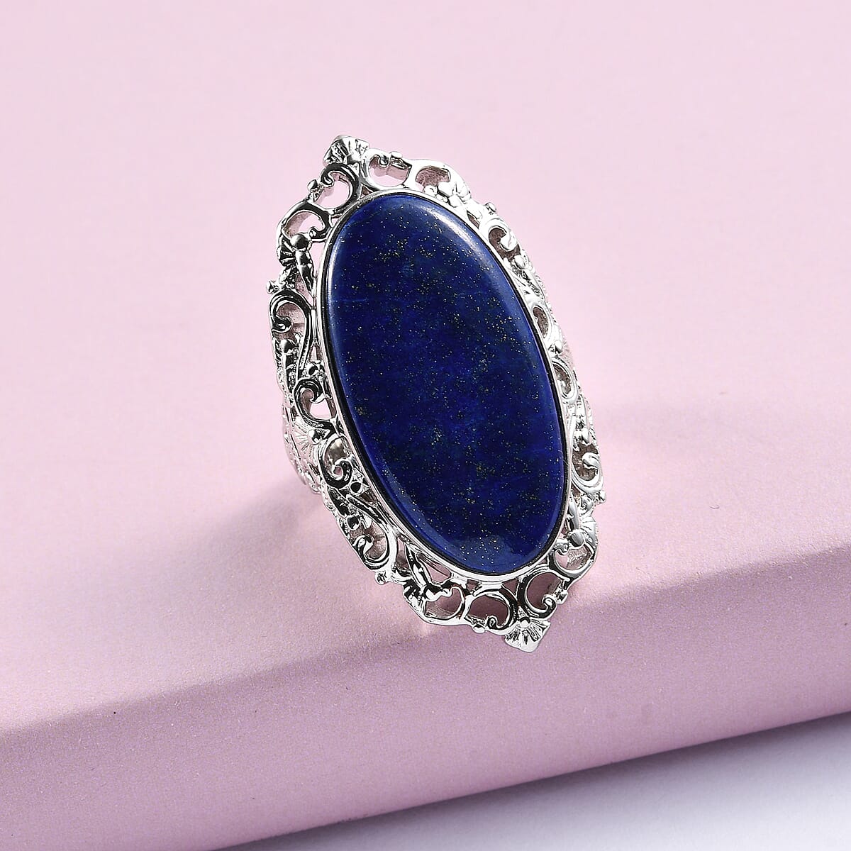 Lapis Lazuli Solitaire Ring in Platinum Over Copper With Magnet (Size 8.0) 23.35 ctw image number 1