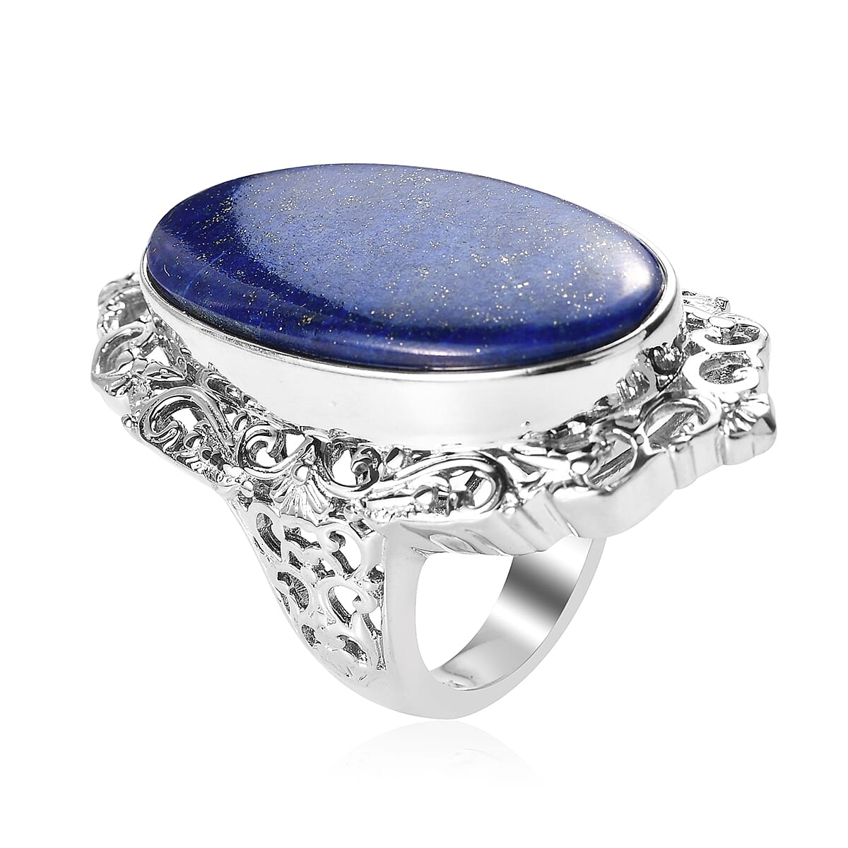 Lapis Lazuli Solitaire Ring in Platinum Over Copper With Magnet (Size 8.0) 23.35 ctw image number 3