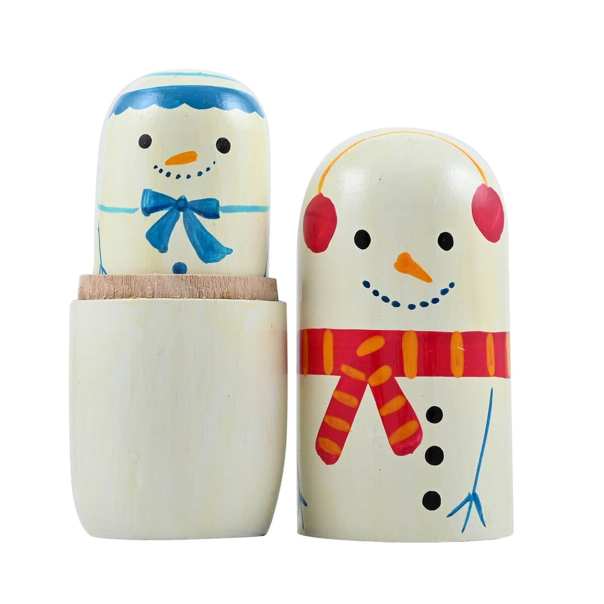 Set of 5 Multi Color Snowman Family Hand Painted Nesting Wooden Dolls image number 2