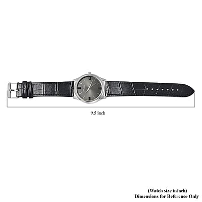 Strada Black Austrian Crystal Japanese Movement Watch with Black Faux Leather Band