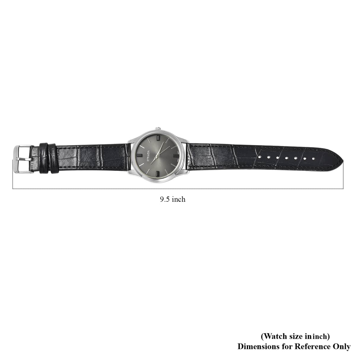 STRADA Black Austrian Crystal Japanese Movement Watch with Black Faux Leather Band image number 6