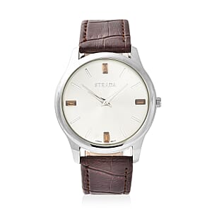 Strada Brown Austrian Crystal Japanese Movement Watch with Brown Faux Leather Band