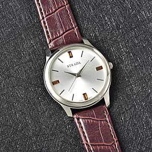 Strada Brown Austrian Crystal Japanese Movement Watch with Brown Faux Leather Band