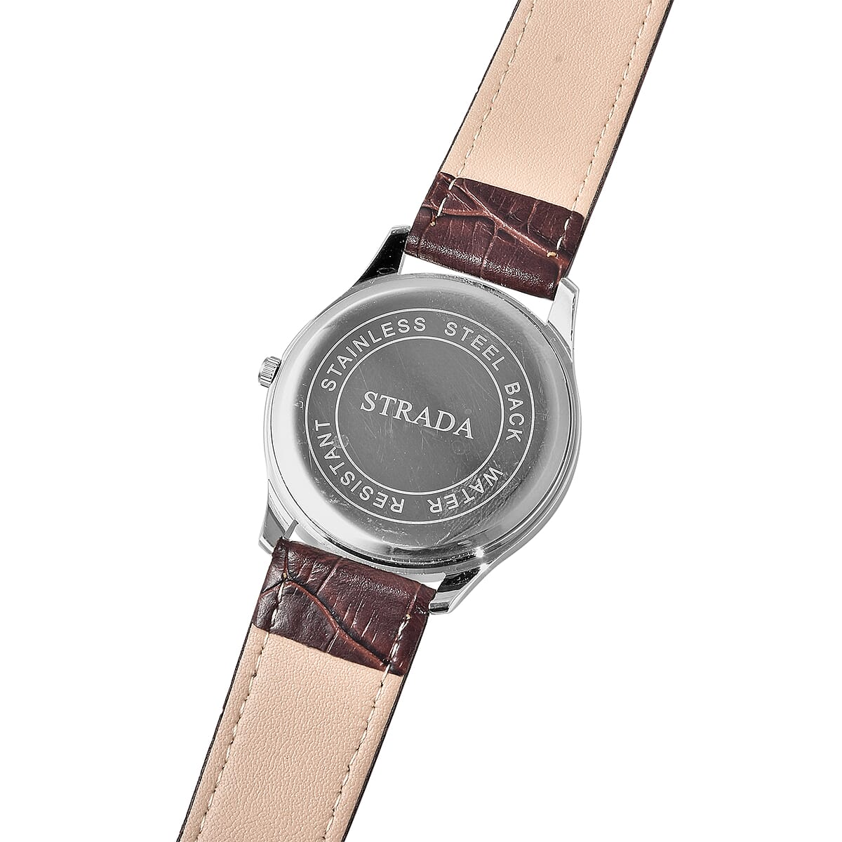 Strada Brown Austrian Crystal Japanese Movement Watch with Brown Faux Leather Band image number 5