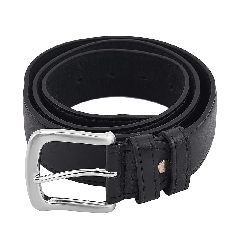 2-in-1 Black Wallet Faux Leather Belt with Hidden Zipper Pocket - L