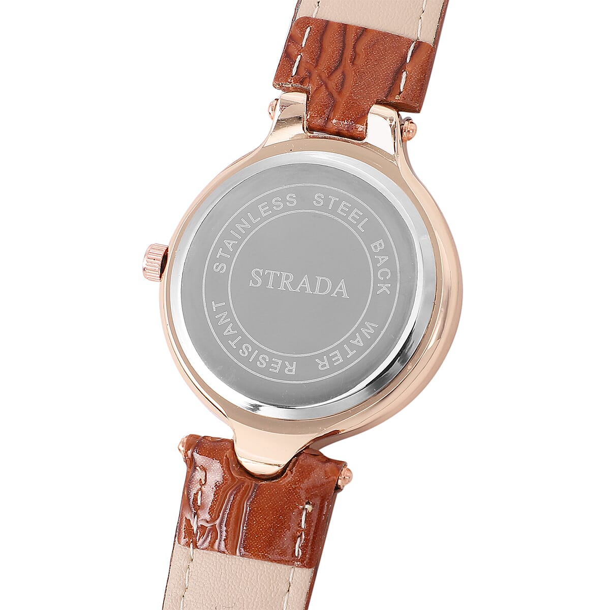 STRADA White Austrian Crystal Japanese Movement 3D Cat Pattern Watch with Purple Faux Leather Strap and Stainless Steel Back image number 5