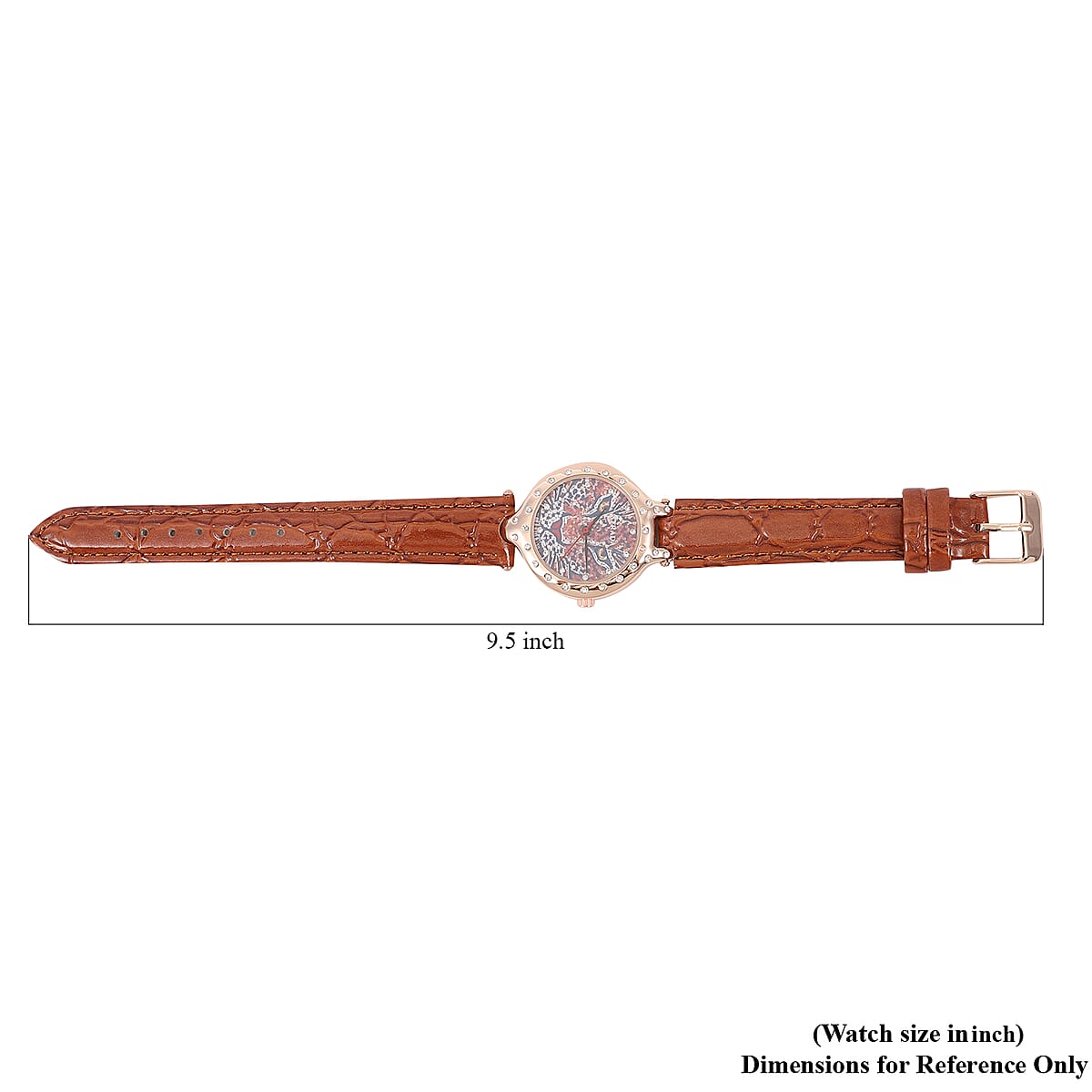 Strada White Austrian Crystal Japanese Movement 3D Leopard Pattern Watch with Brown Faux Leather Strap and Stainless Steel Back image number 7